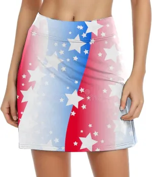 4th of July Skorts for Women Athletic Breathable 2 in 1 Tennis Skirt Shorts Workout High Waisted Stretch Flowy Shorts