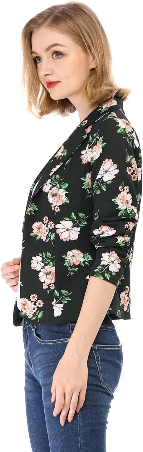Allegra K Women's Work Casual Fitted Blazer Notch Lapel Printed Open Front Suit Jacket