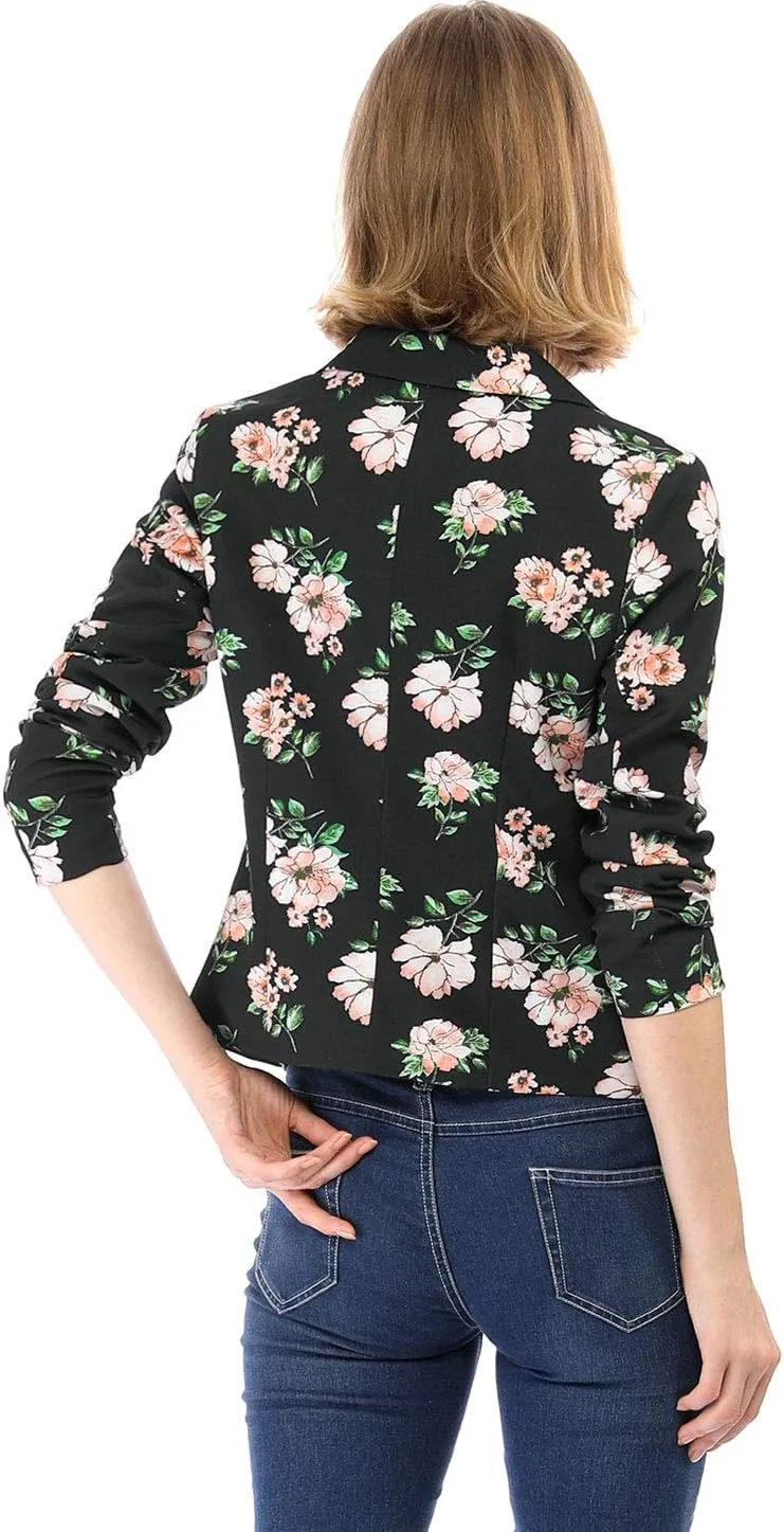 Allegra K Women's Work Casual Fitted Blazer Notch Lapel Printed Open Front Suit Jacket