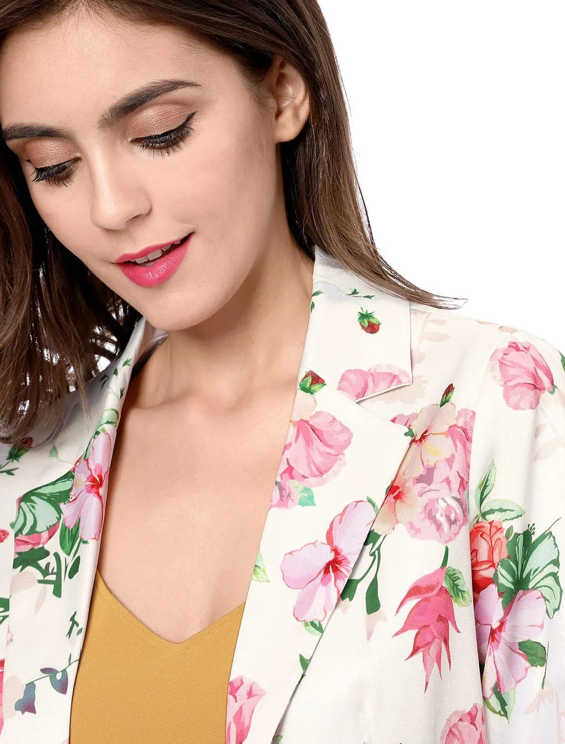 Allegra K Women's Work Casual Fitted Blazer Notch Lapel Printed Open Front Suit Jacket