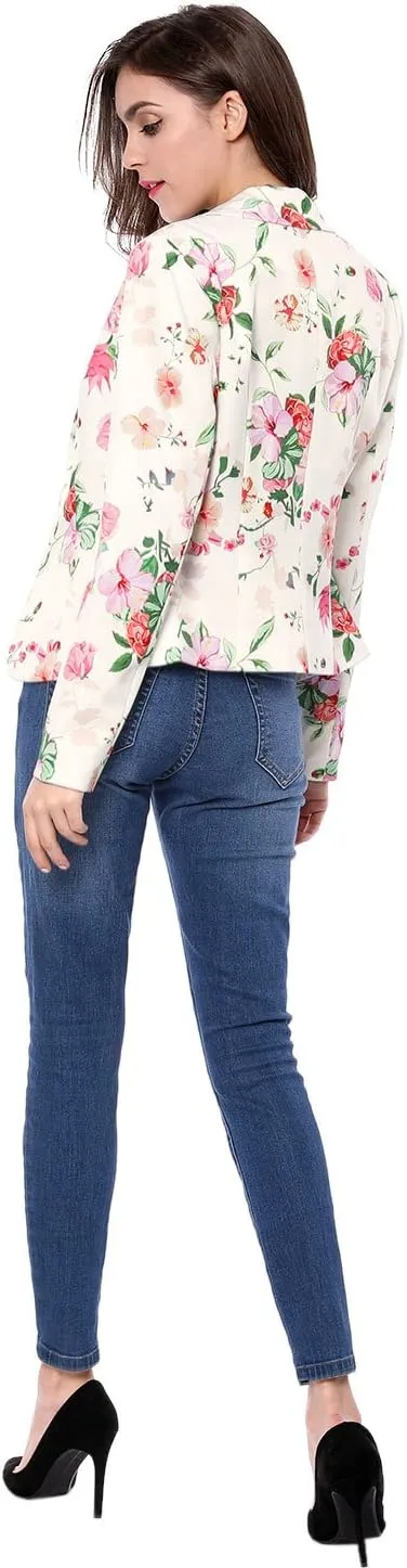 Allegra K Women's Work Casual Fitted Blazer Notch Lapel Printed Open Front Suit Jacket