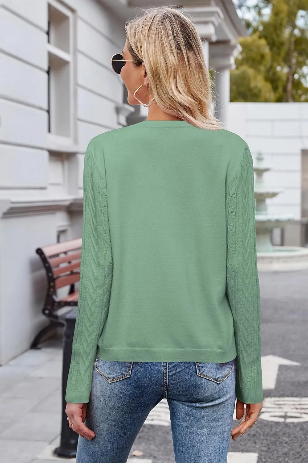 Arach&Cloz Womens 2025 Cable Knit Cardigan Long Sleeve Button Down Casual Sweater Lightweight Crew Neck Soft Spring Top