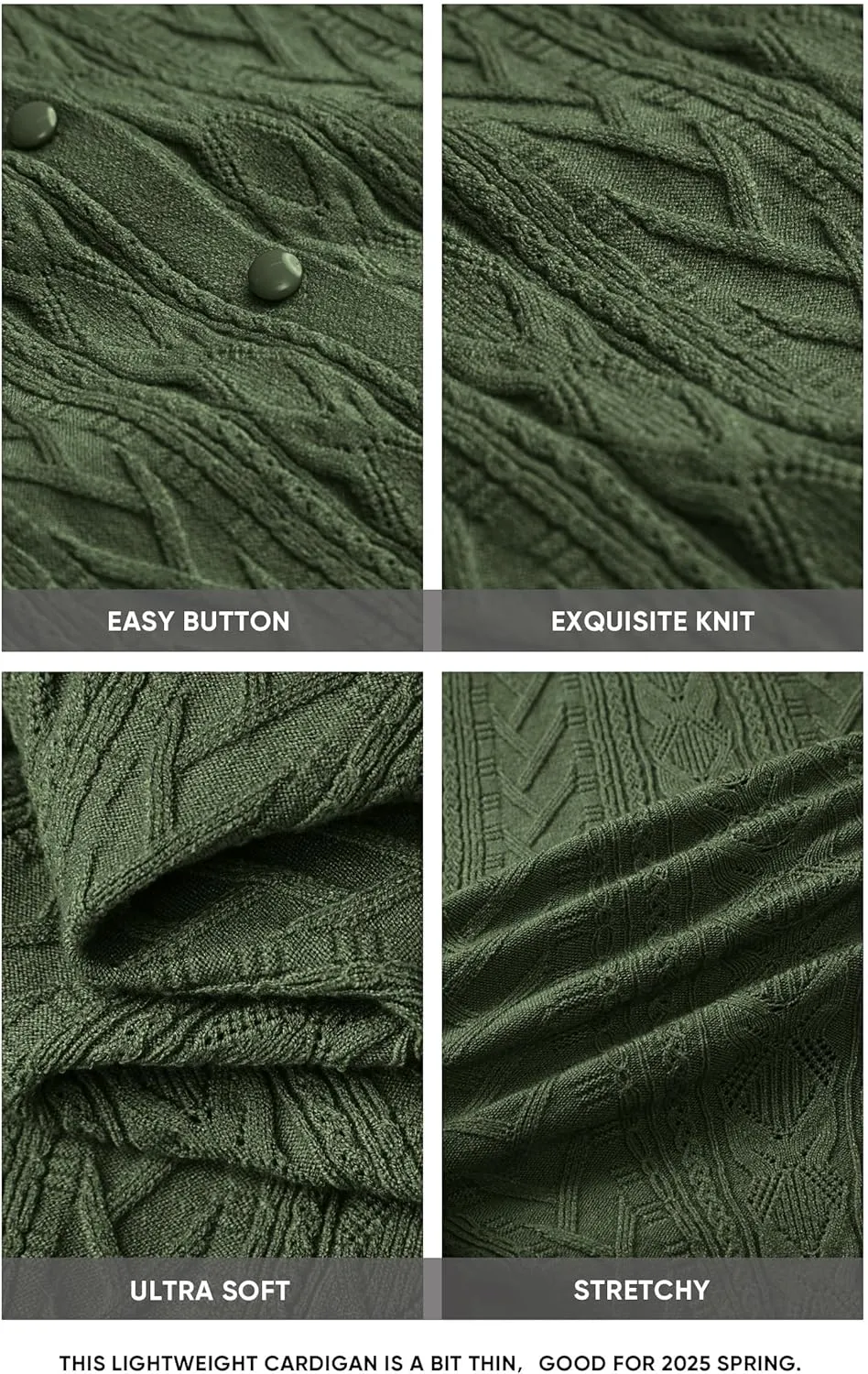 Arach&Cloz Womens 2025 Cable Knit Cardigan Long Sleeve Button Down Casual Sweater Lightweight Crew Neck Soft Spring Top