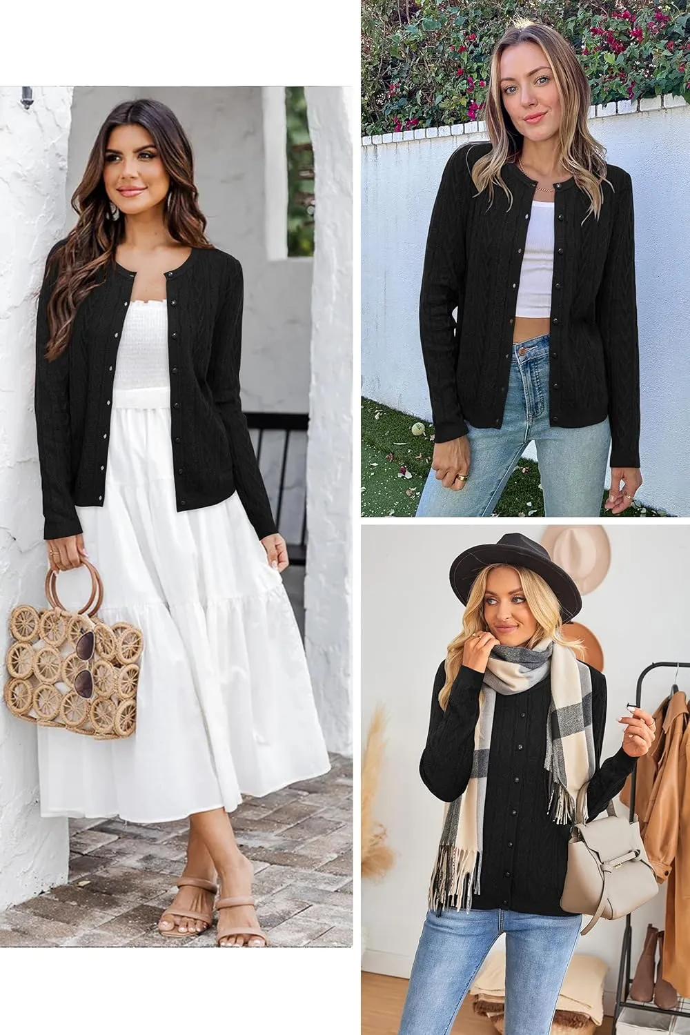 Arach&Cloz Womens 2025 Cable Knit Cardigan Long Sleeve Button Down Casual Sweater Lightweight Crew Neck Soft Spring Top