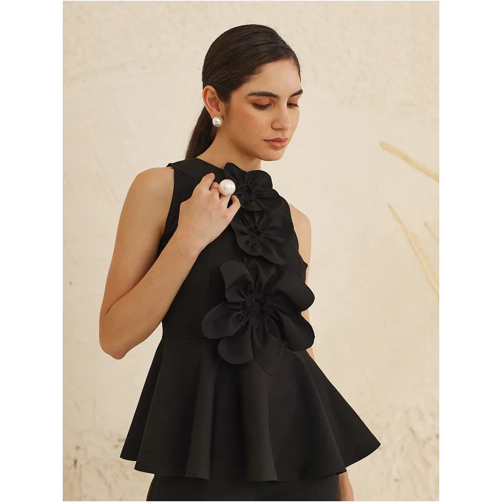 Ashico Florence Peplum Top - Black