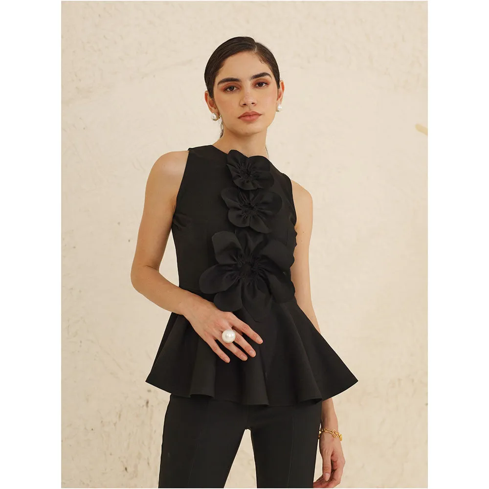 Ashico Florence Peplum Top - Black