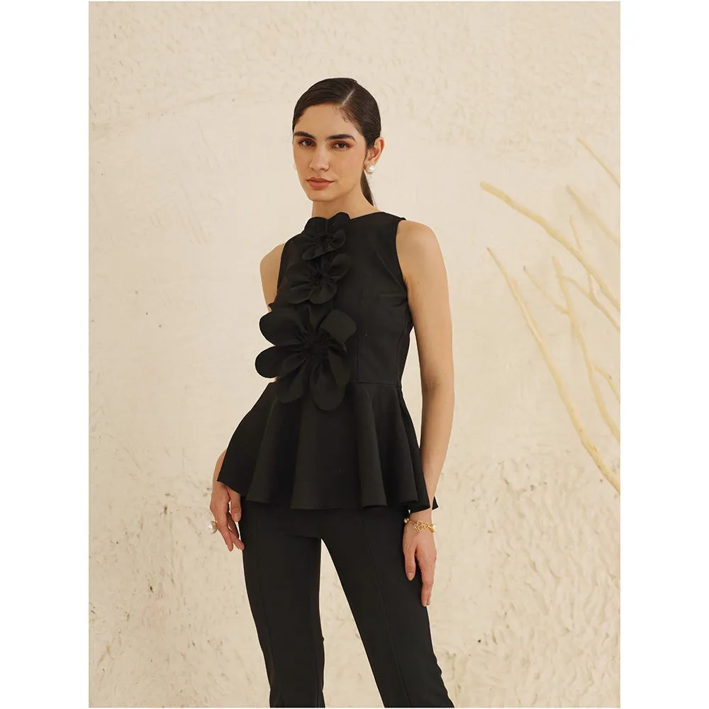 Ashico Florence Peplum Top - Black