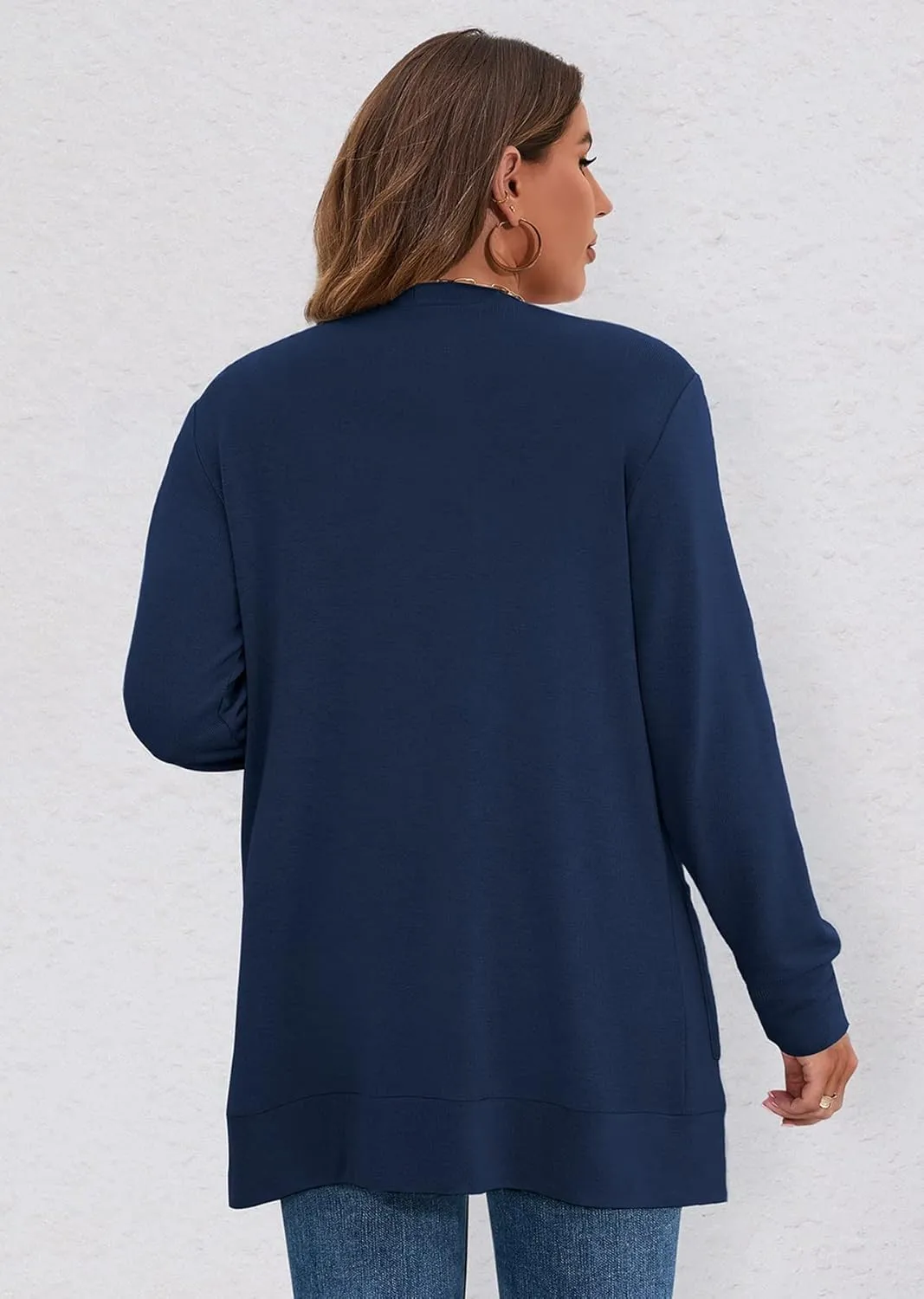 AusLook Plus Size Lightweight Cardigan For Women long Sleeve Coat Open Front Bolero Tops Button Down Soft Outwear 1X-5X