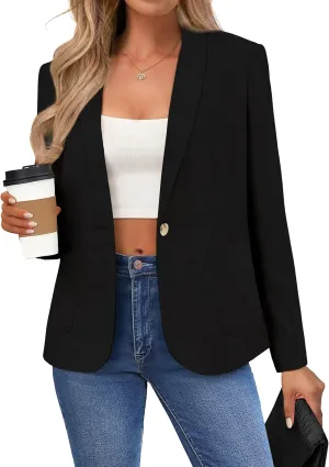 Belle Poque Women's Linen Blazer Lightweight Long Sleeve Shawl Lapel Suit Jacket Coat for Office Work Travel