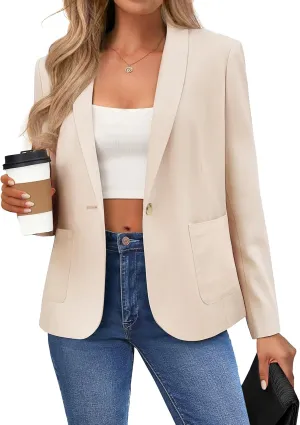 Belle Poque Women's Linen Blazer Lightweight Long Sleeve Shawl Lapel Suit Jacket Coat for Office Work Travel