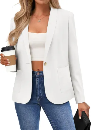 Belle Poque Women's Linen Blazer Lightweight Long Sleeve Shawl Lapel Suit Jacket Coat for Office Work Travel