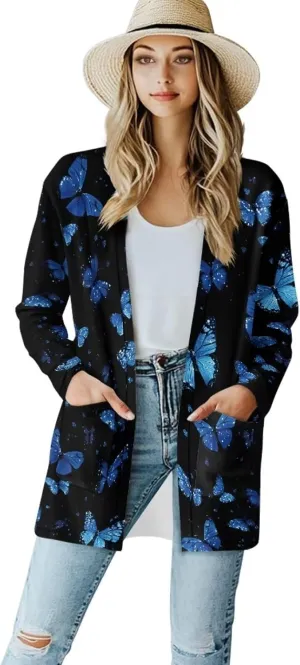 Cardigan Sweaters for Women Long Sleeve Cardigan Soft Drape Open Front Fall Dusters V-Neck Jackets Dressy Loose Coat