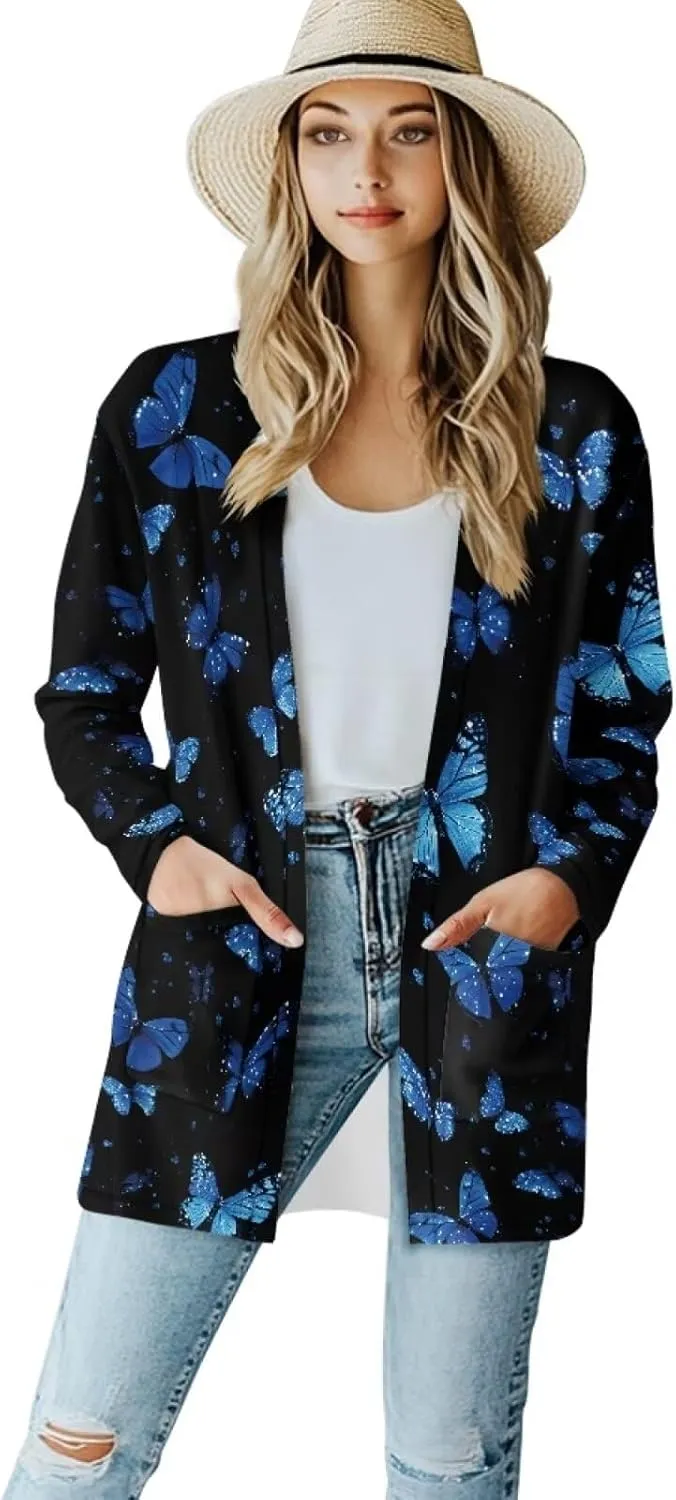 Cardigan Sweaters for Women Long Sleeve Cardigan Soft Drape Open Front Fall Dusters V-Neck Jackets Dressy Loose Coat
