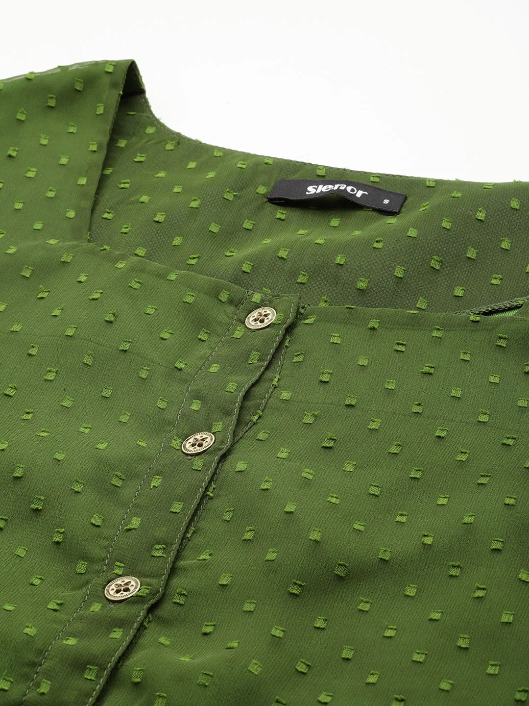 Casual Self Design Women Olive Green Top