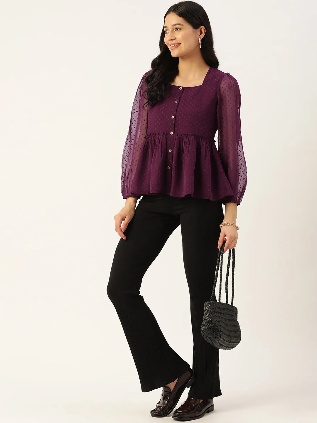 Casual Self Design Women Purple Top