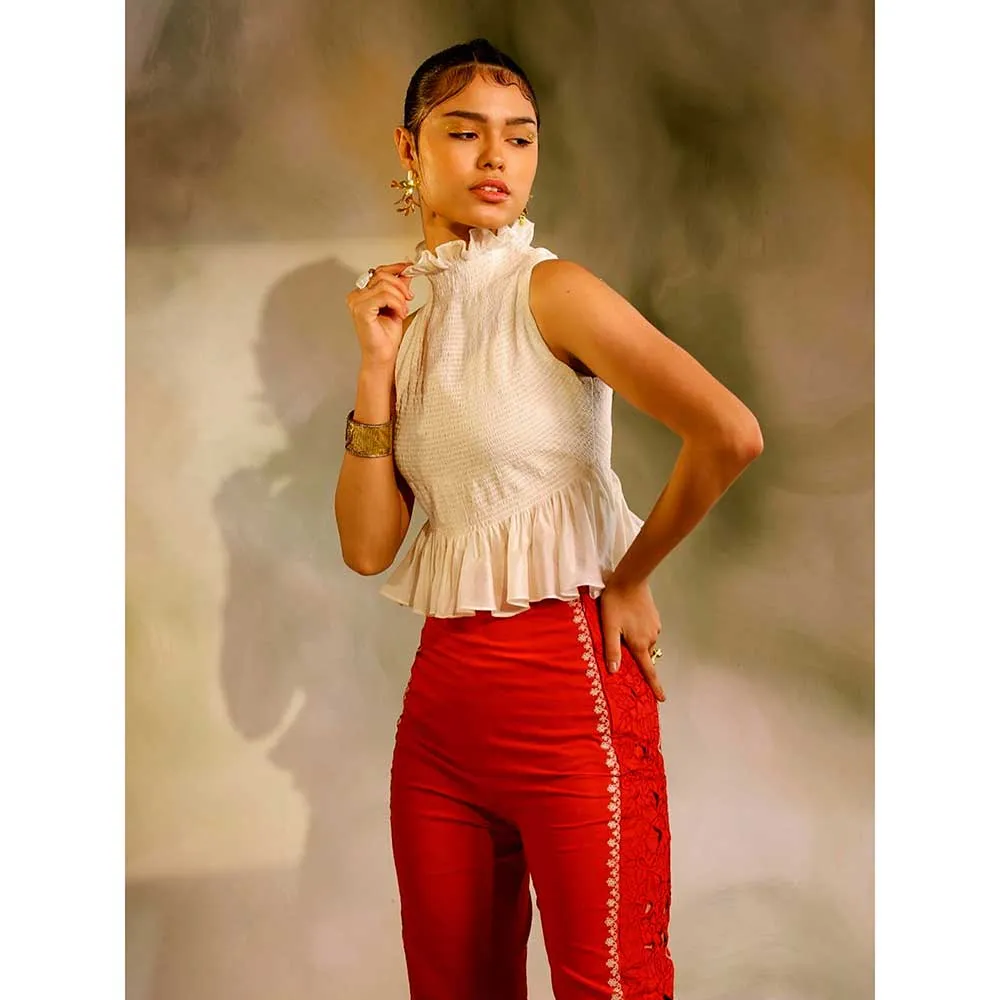 CHANDRIMA Ivory Smocked Peplum Top