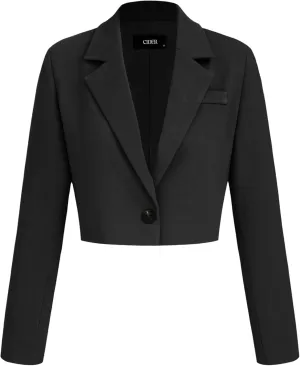 CIDER Womens Blazer Cropped Business Casual Open Front Long Sleeve Suit Work Office Blazer Jacket