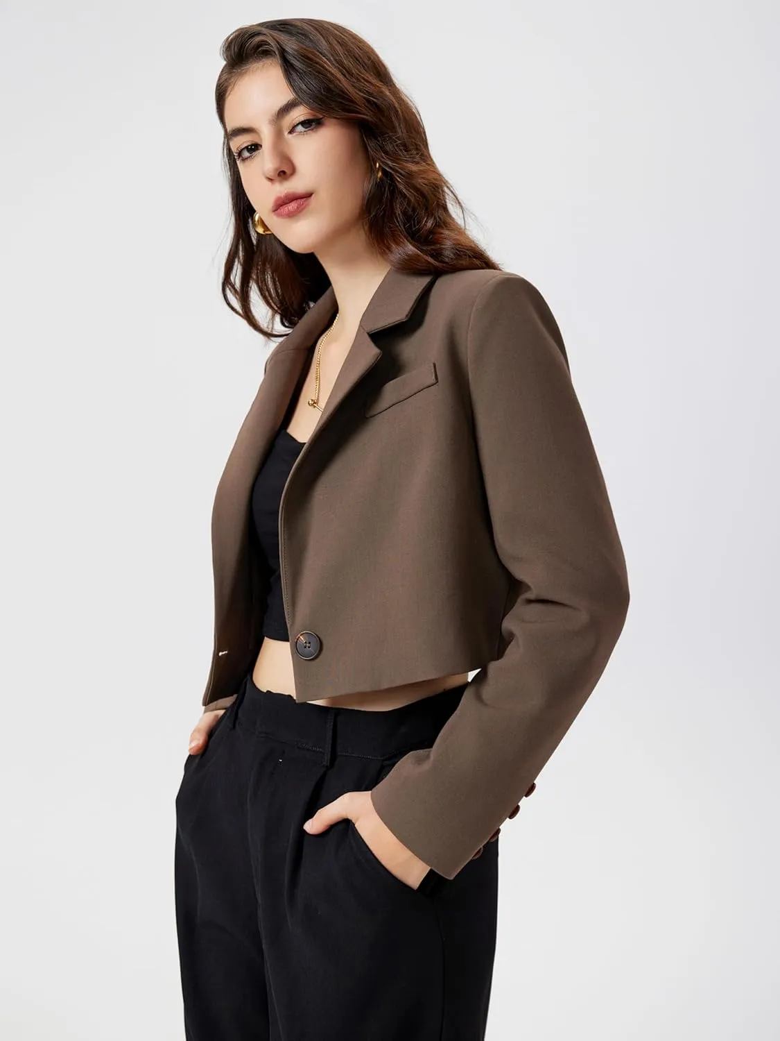 CIDER Womens Blazer Cropped Business Casual Open Front Long Sleeve Suit Work Office Blazer Jacket