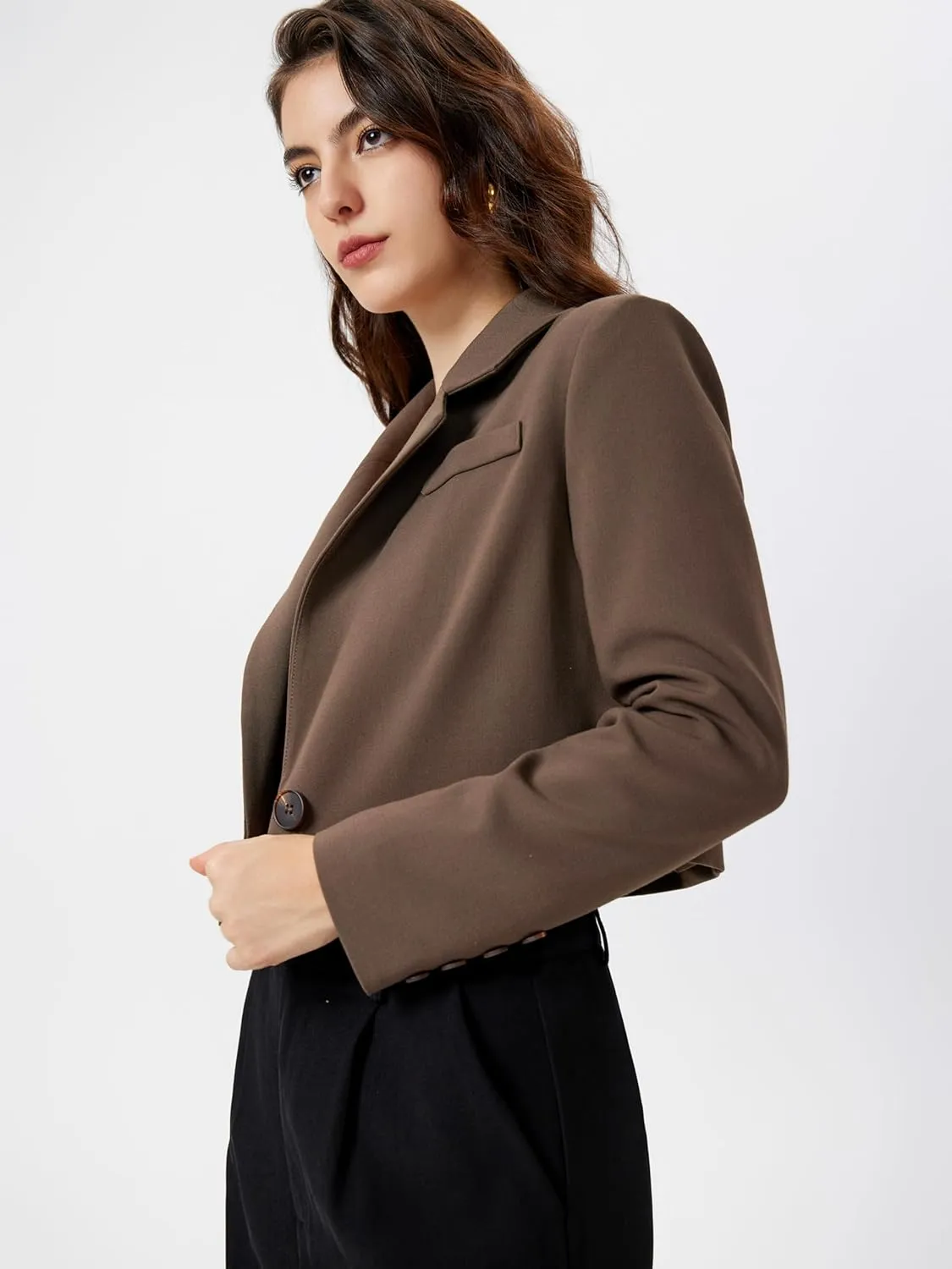 CIDER Womens Blazer Cropped Business Casual Open Front Long Sleeve Suit Work Office Blazer Jacket