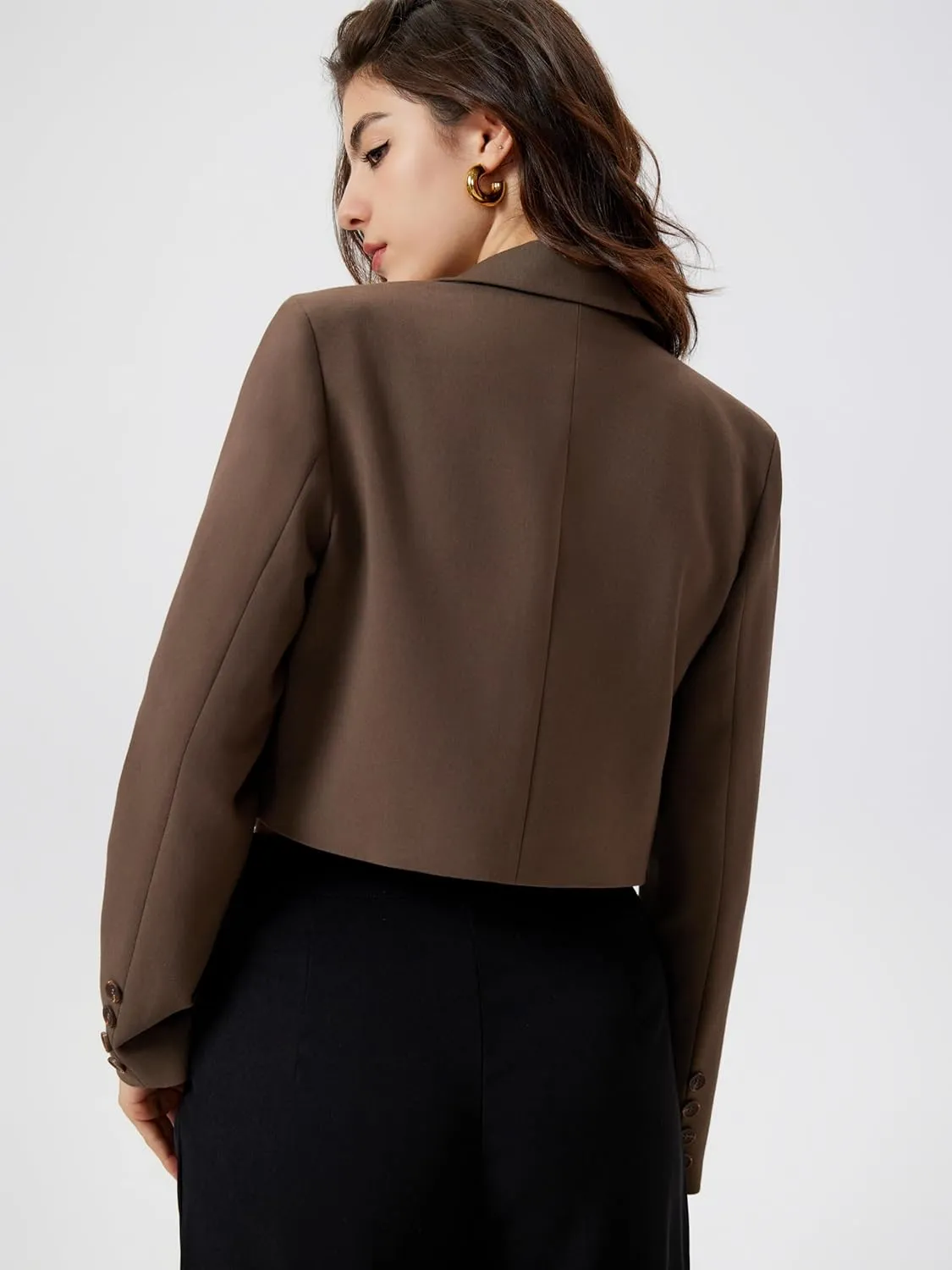 CIDER Womens Blazer Cropped Business Casual Open Front Long Sleeve Suit Work Office Blazer Jacket