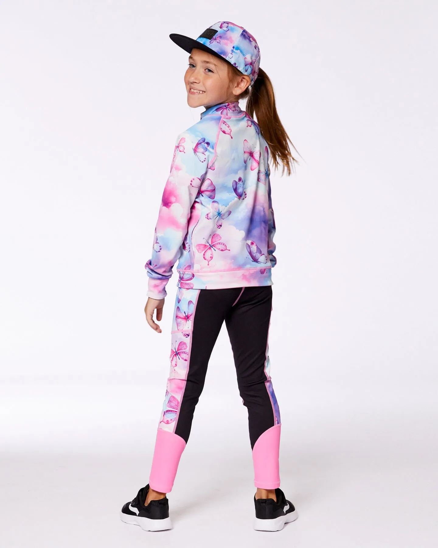 Colorblock Athletic Leggings Black And Multicolored Butterflies