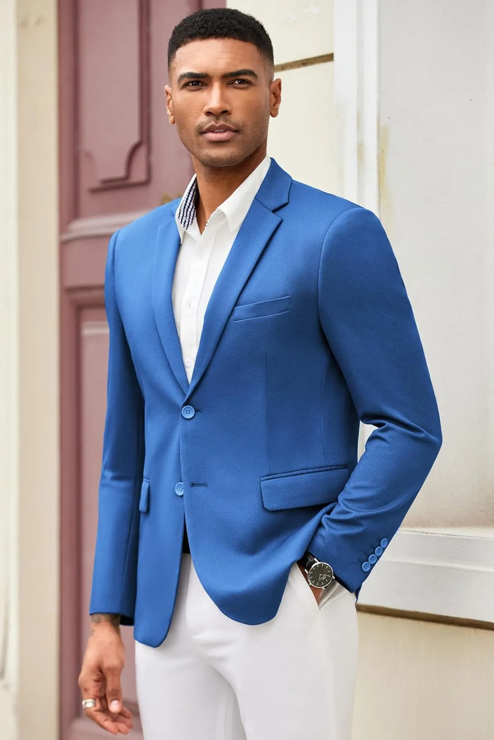 COOFANDY Mens Casual Blazer Slim Fit Suit Jacket Lightweight Knit Sport Coat Two Button Blazer Jacket