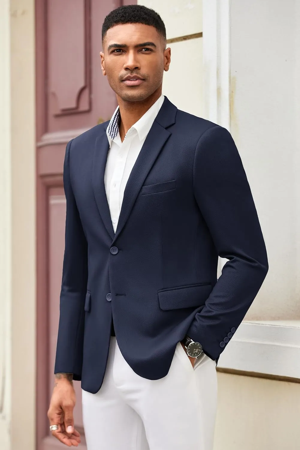 COOFANDY Mens Casual Blazer Slim Fit Suit Jacket Lightweight Knit Sport Coat Two Button Blazer Jacket