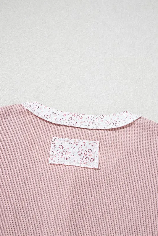 Cotton Pink Waffle Floral Patchwork Exposed Top