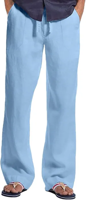 CRNTCEM Men's Straight Leg Linen Pants Breathable Outdoor Travel Beach Yoga Pants Going Out Casual Athletic Workout Sweatpant