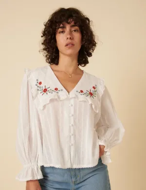 Eloise White Floral Embroidered Blouse