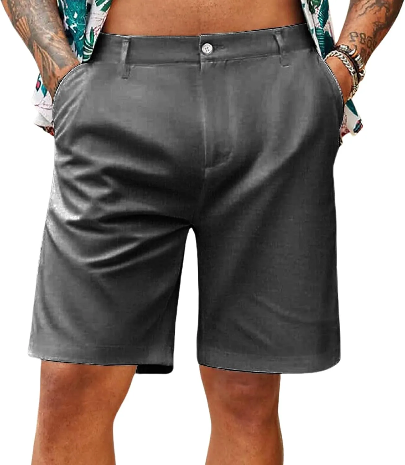 evzosrz Mens Stretch Flat Front Chino Shorts Casual Slim-Fit Breathable Short Pants Fashion Straight Solid Color Golf Shorts