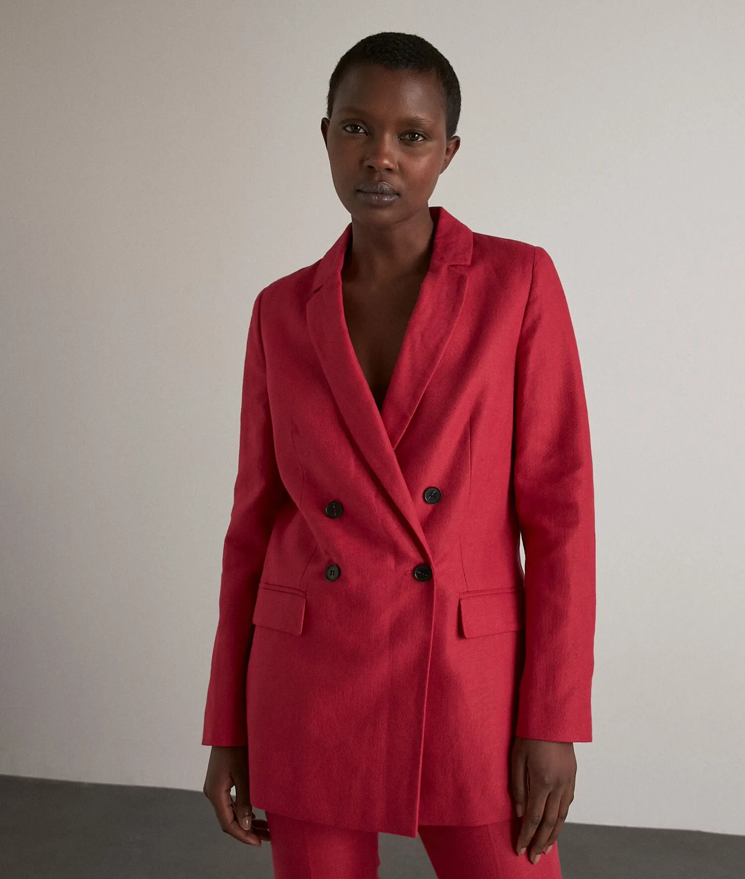 FLORINE FUCHSIA LINEN DOUBLE-BREASTED BLAZER