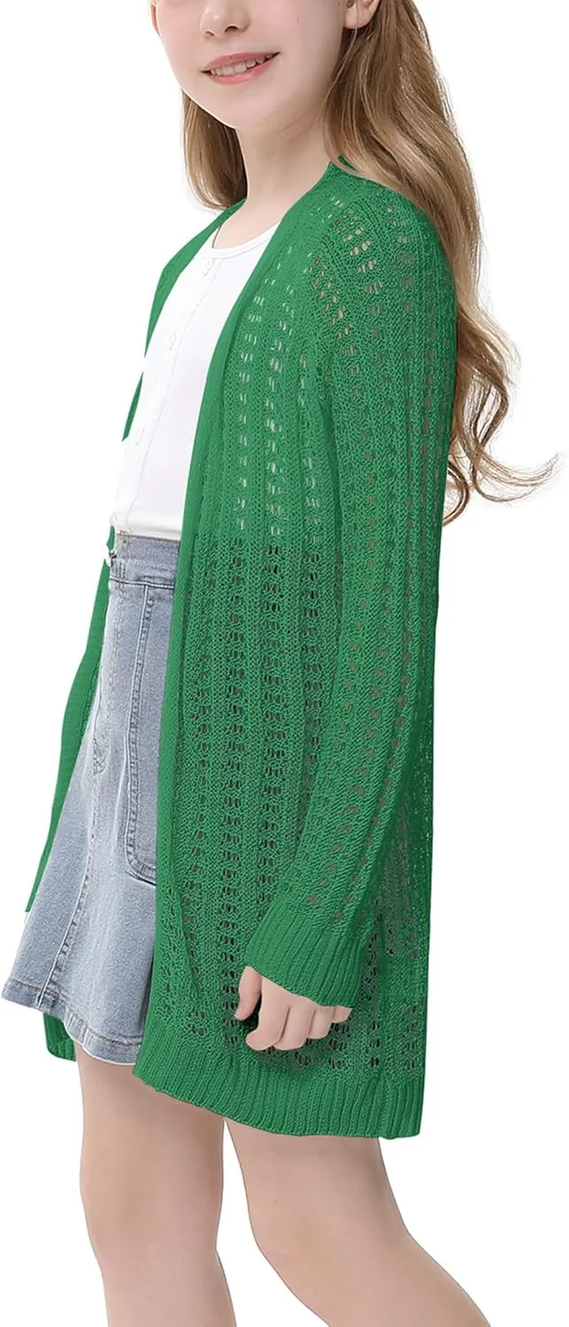 Girl's Lightweight Cardigan Summer Crochet Long Sleeve Soft Boho Cardigans Beach Cover UP