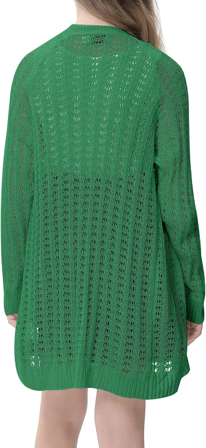 Girl's Lightweight Cardigan Summer Crochet Long Sleeve Soft Boho Cardigans Beach Cover UP