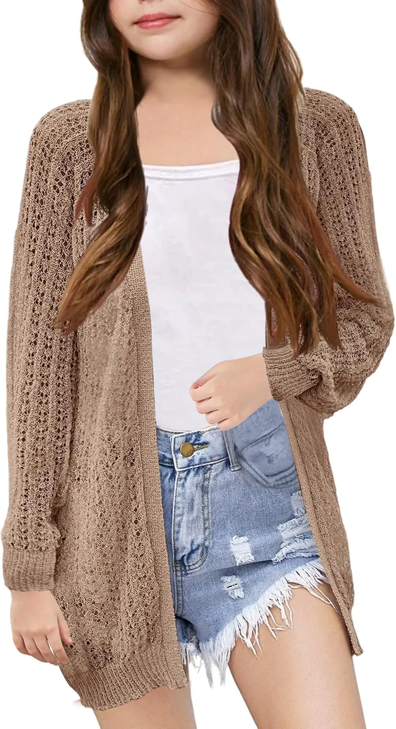 Girl's Lightweight Cardigan Summer Crochet Long Sleeve Soft Boho Cardigans Beach Cover UP