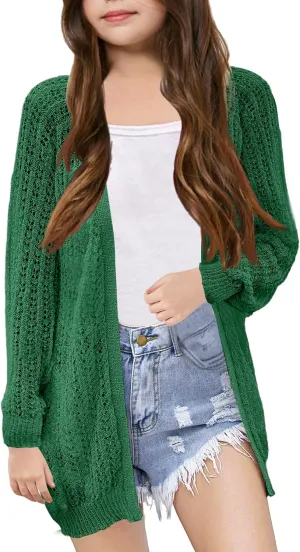 Girl's Lightweight Cardigan Summer Crochet Long Sleeve Soft Boho Cardigans Beach Cover UP