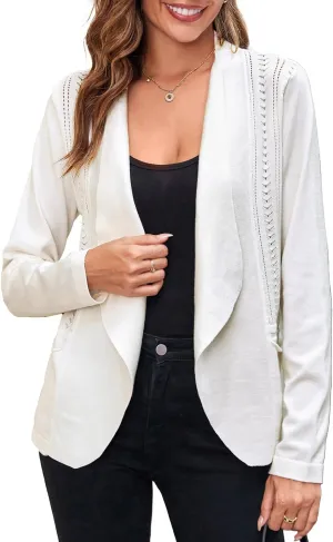 GRACE KARIN Women's Open Front Sweater Blazer Lapel Cardigan Sweater Long Sleeve Knitted Blazer Jackets with Pockets
