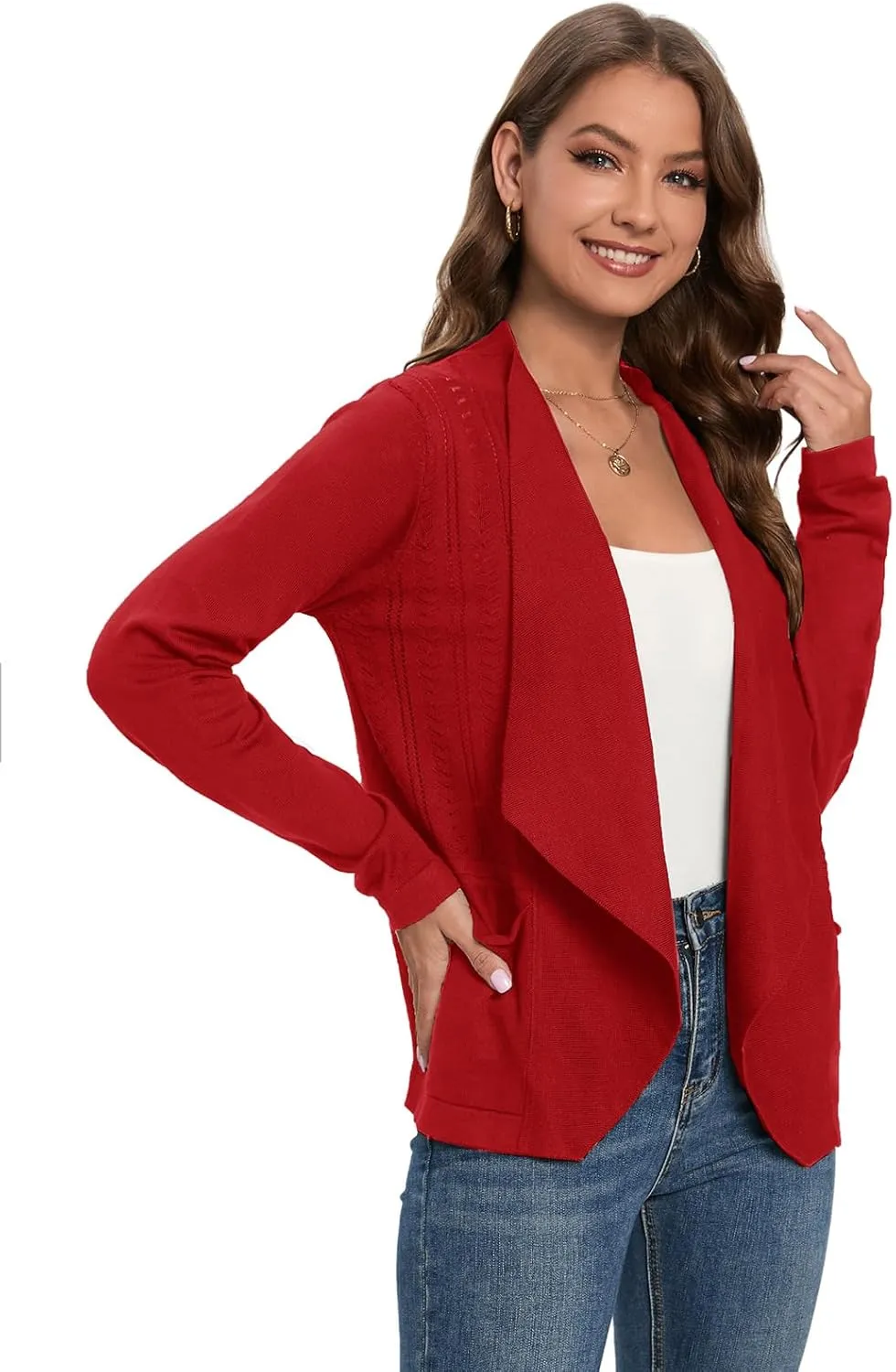 GRACE KARIN Women's Open Front Sweater Blazer Lapel Cardigan Sweater Long Sleeve Knitted Blazer Jackets with Pockets