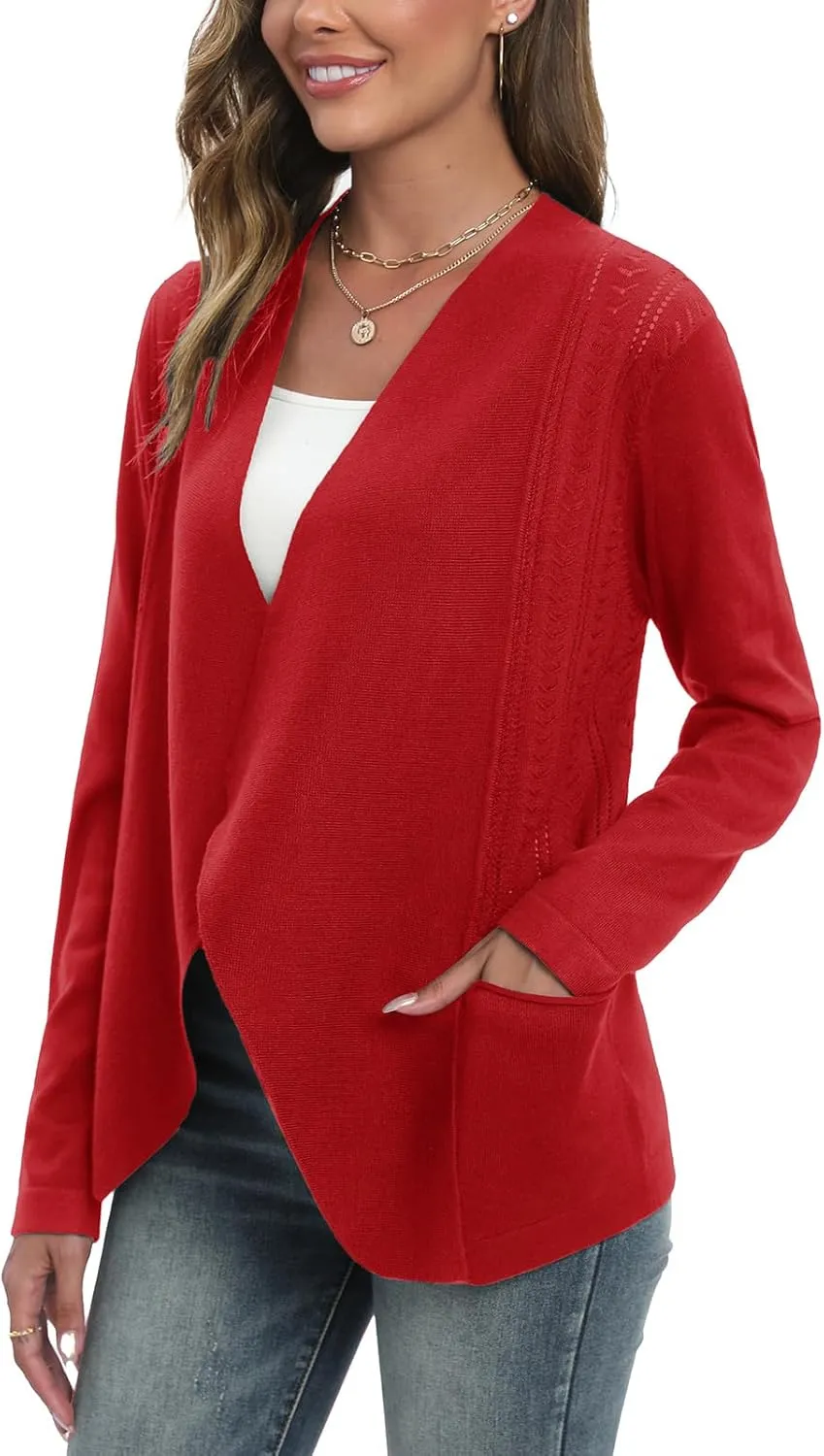 GRACE KARIN Women's Open Front Sweater Blazer Lapel Cardigan Sweater Long Sleeve Knitted Blazer Jackets with Pockets