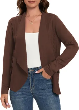 GRACE KARIN Women's Open Front Sweater Blazer Lapel Cardigan Sweater Long Sleeve Knitted Blazer Jackets with Pockets