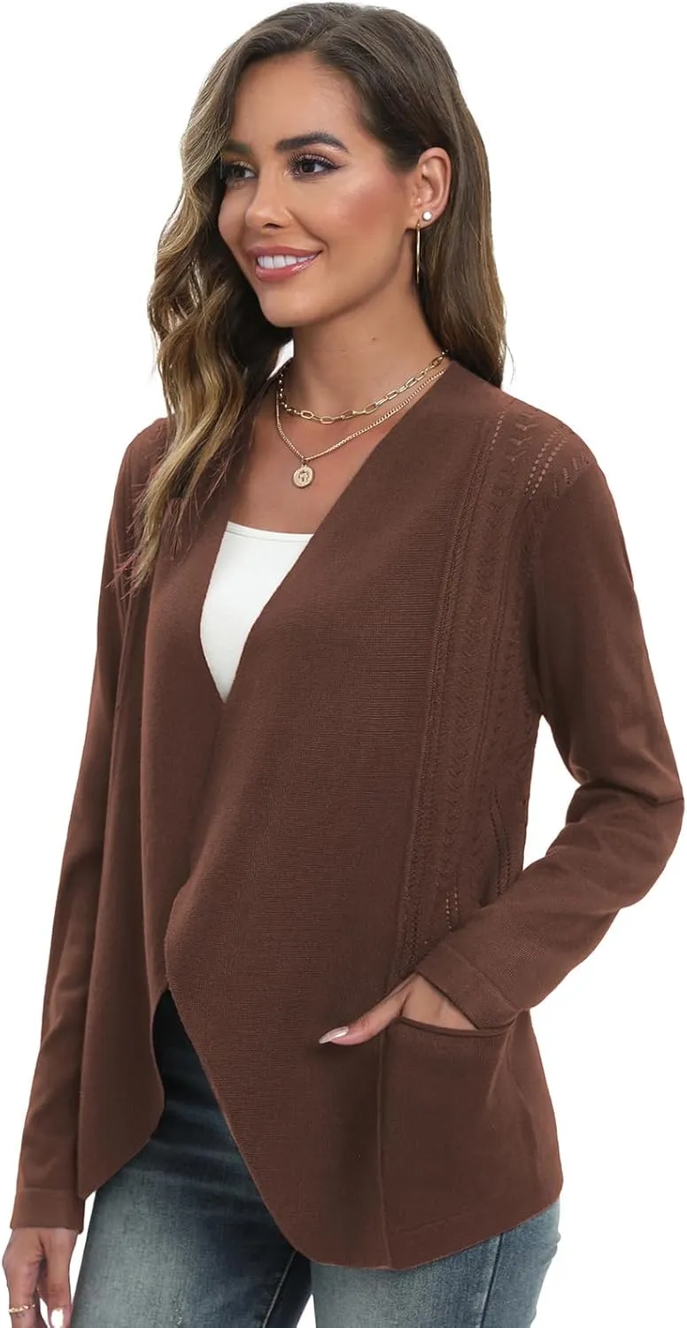 GRACE KARIN Women's Open Front Sweater Blazer Lapel Cardigan Sweater Long Sleeve Knitted Blazer Jackets with Pockets