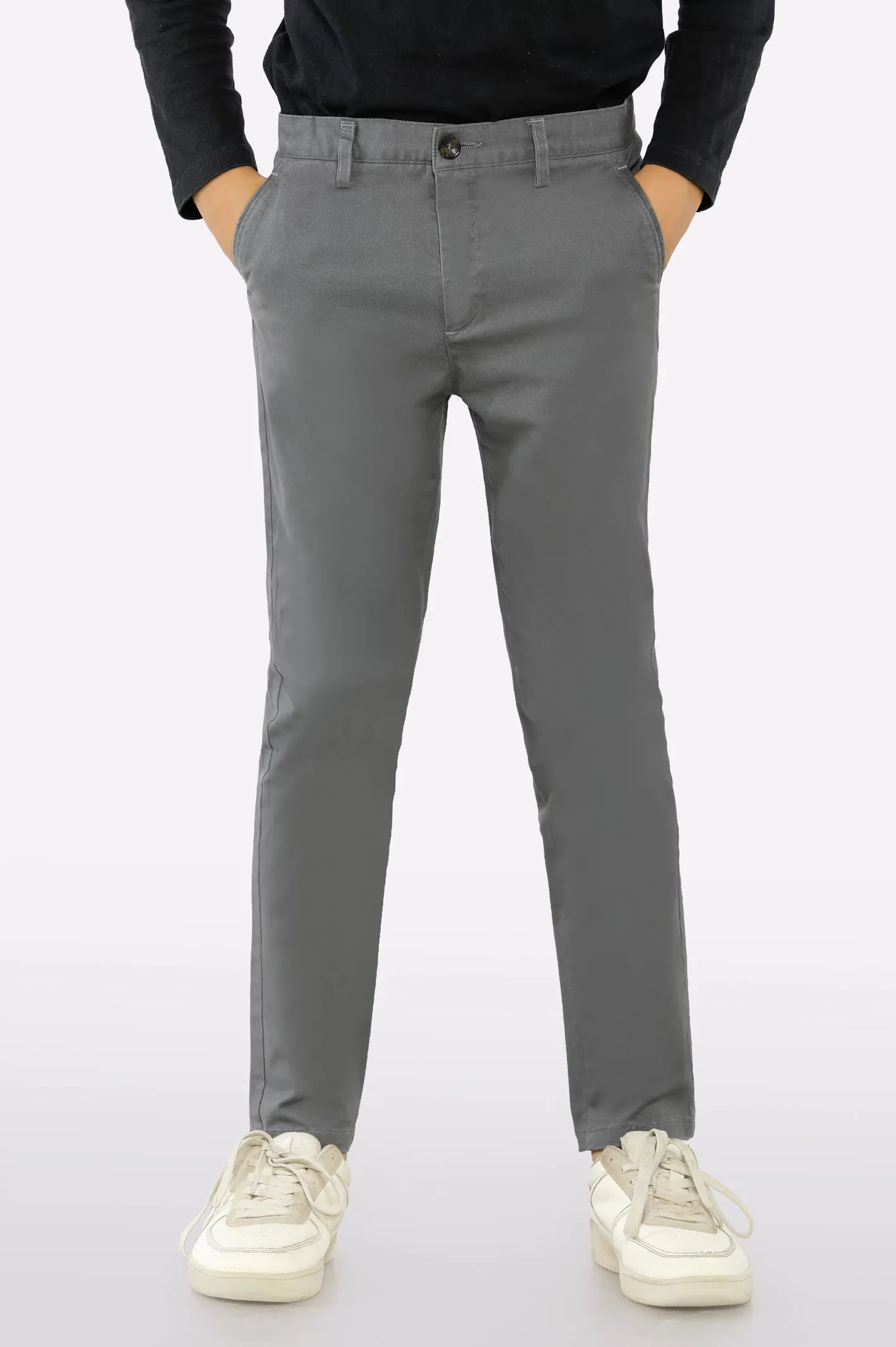 Grey Cotton Chinos For Boys