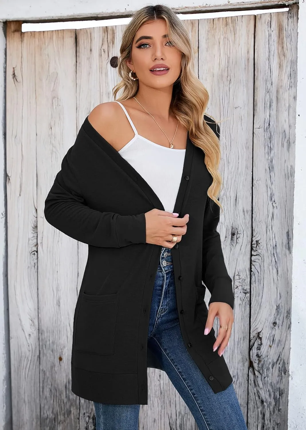 Heymoments Lightweight Open Front Cardigan Sweater for Women Long Sleeve Causal Bolero Button Down Soft Outwear Tops