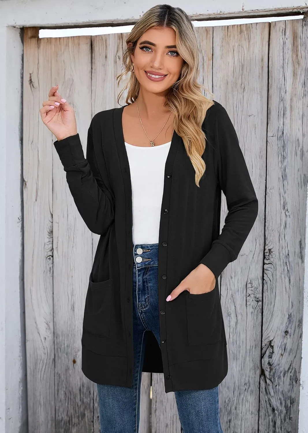 Heymoments Lightweight Open Front Cardigan Sweater for Women Long Sleeve Causal Bolero Button Down Soft Outwear Tops