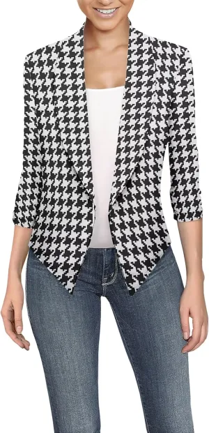 Hybrid & Company Women's Casual Work Office Blazer Jacket Open Front Shawl with 3/4 Scrunch Sleeves