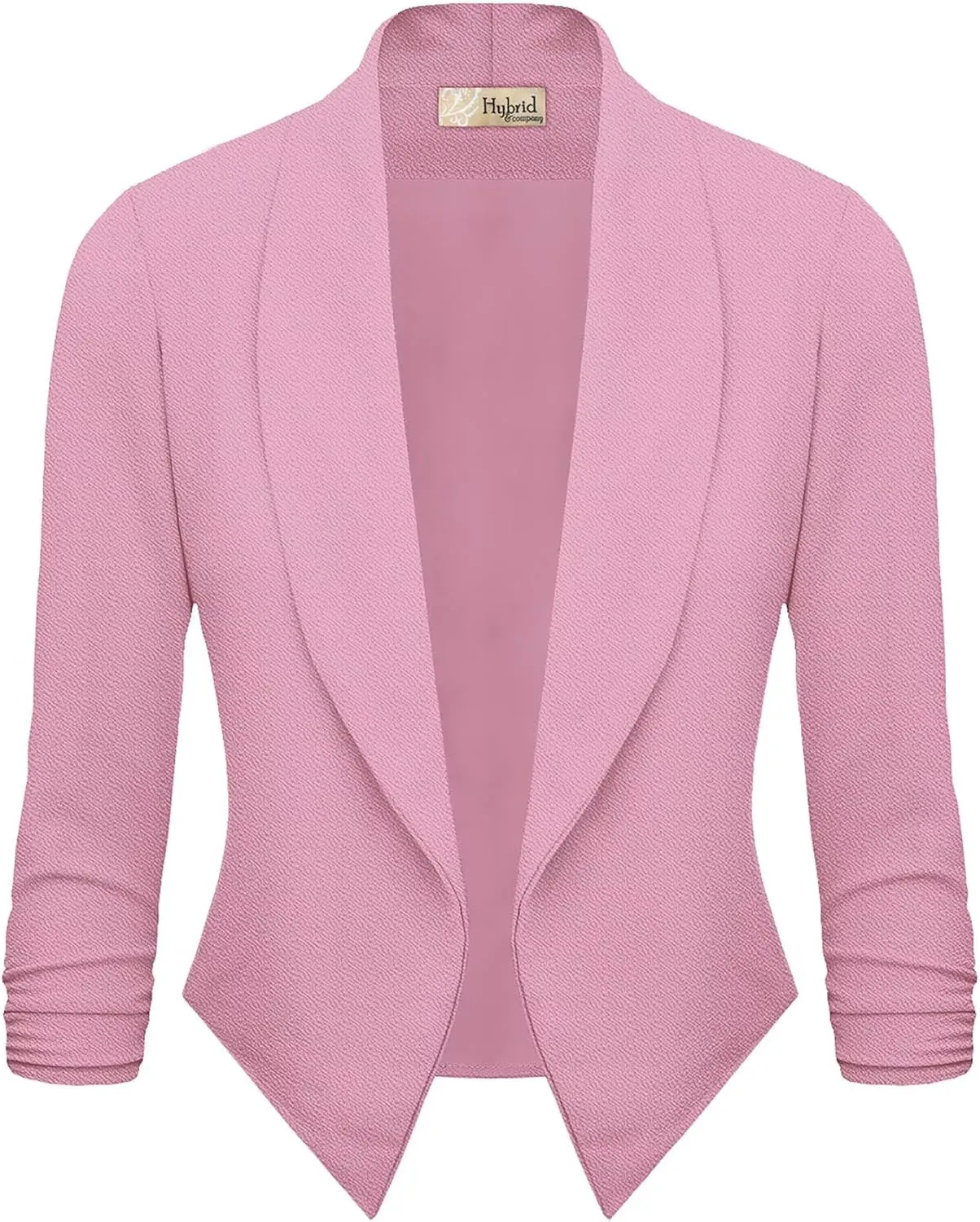 Hybrid & Company Women's Casual Work Office Blazer Jacket Open Front Shawl with 3/4 Scrunch Sleeves