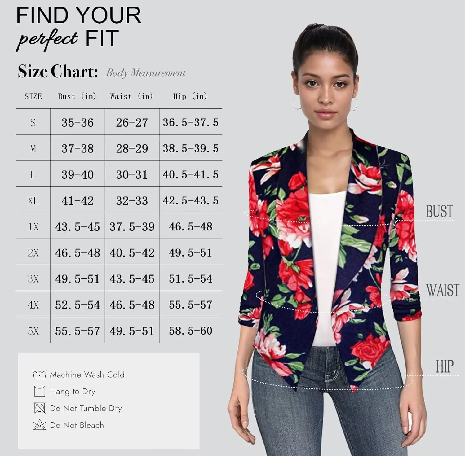 Hybrid & Company Women's Casual Work Office Blazer Jacket Open Front Shawl with 3/4 Scrunch Sleeves