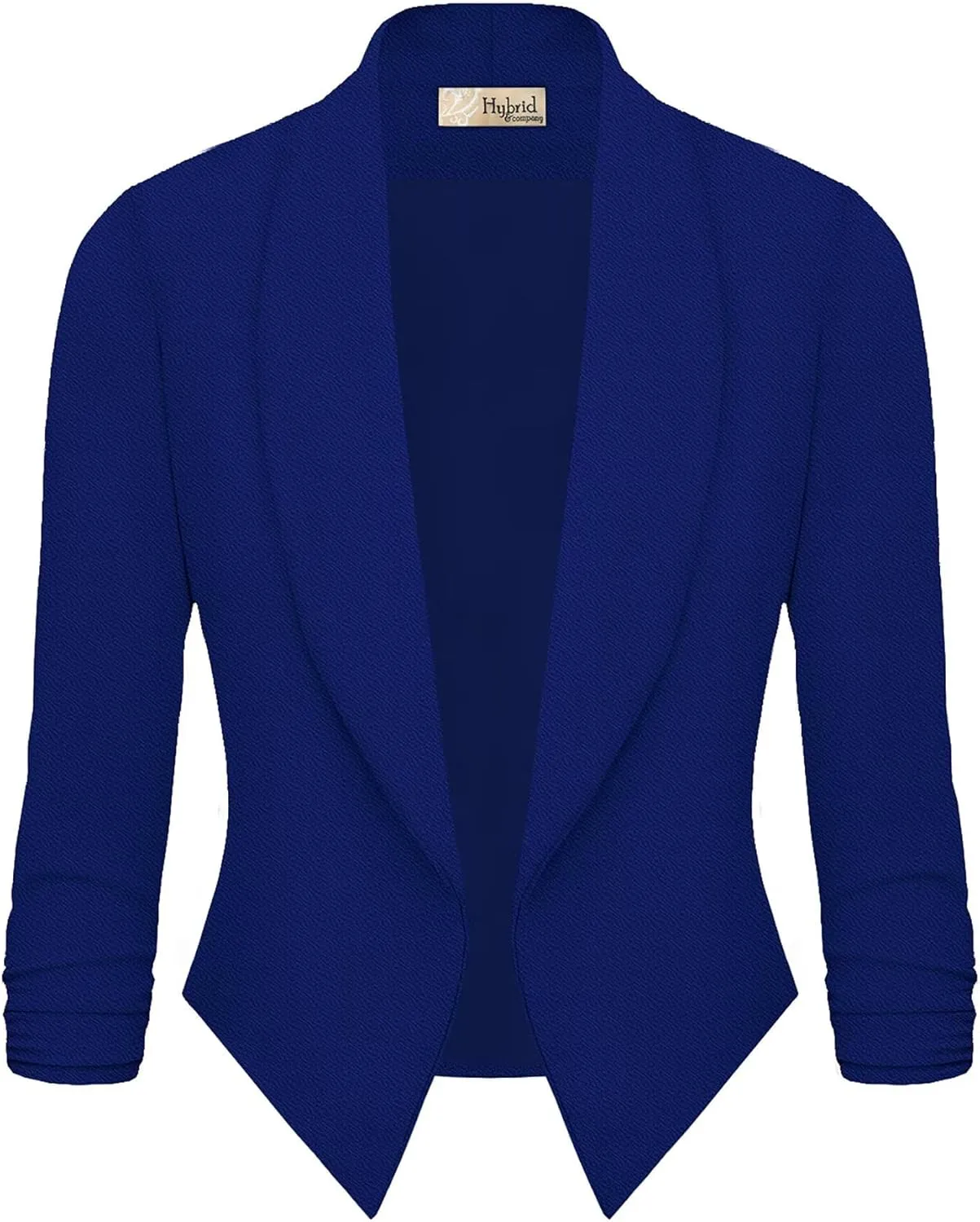 Hybrid & Company Women's Casual Work Office Blazer Jacket Open Front Shawl with 3/4 Scrunch Sleeves