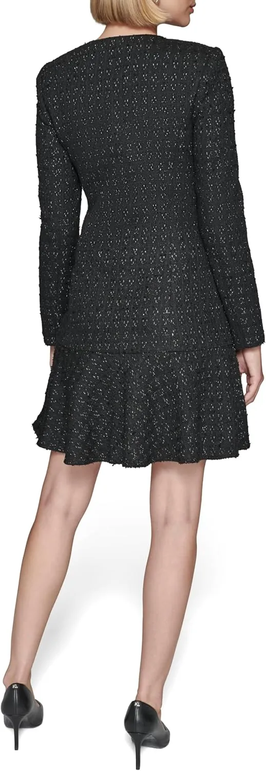 Karl Lagerfeld Paris Women's Embellished Buttons Long Sleeve V Neck Blazer Dress