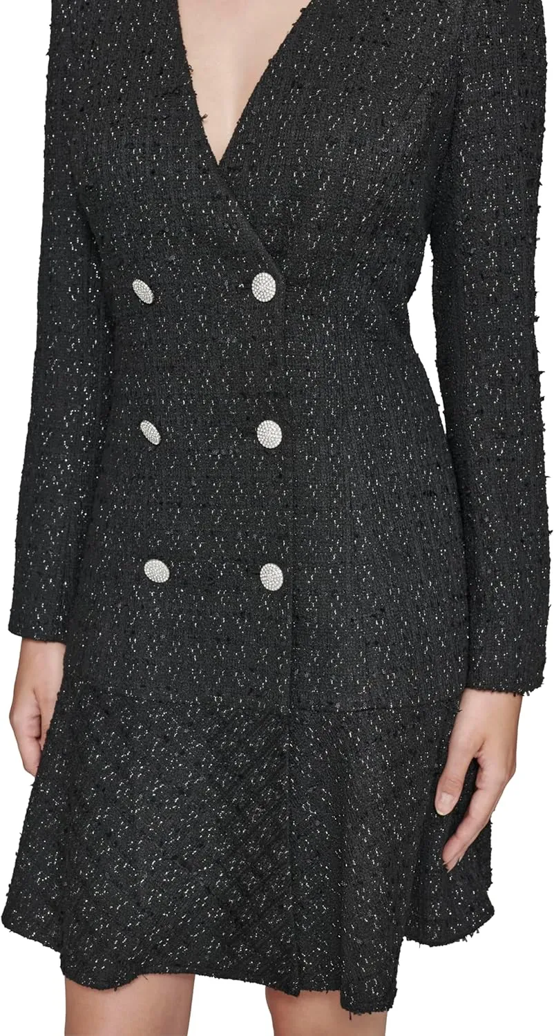 Karl Lagerfeld Paris Women's Embellished Buttons Long Sleeve V Neck Blazer Dress